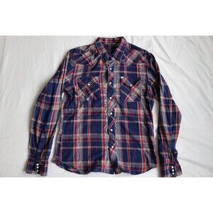 Salt Valley Western Women’s Large Plaid Pearl Snap Shirt Blue Red Cowgirl